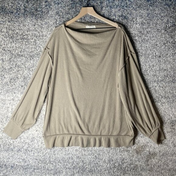 We The Free Sweater Womens Large Tan Oversized Ribbed Pullover Drop Shoulder Top - Picture 1 of 7